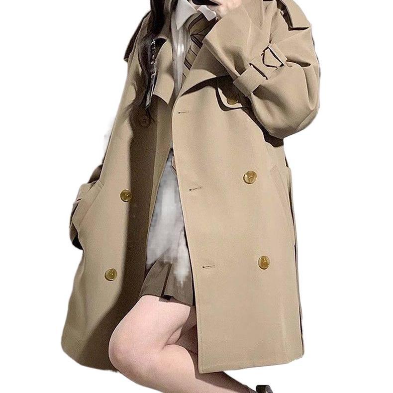 Women's Petite Khaki Trench Coat - British & Korean Style for Autumn/Spring 2025