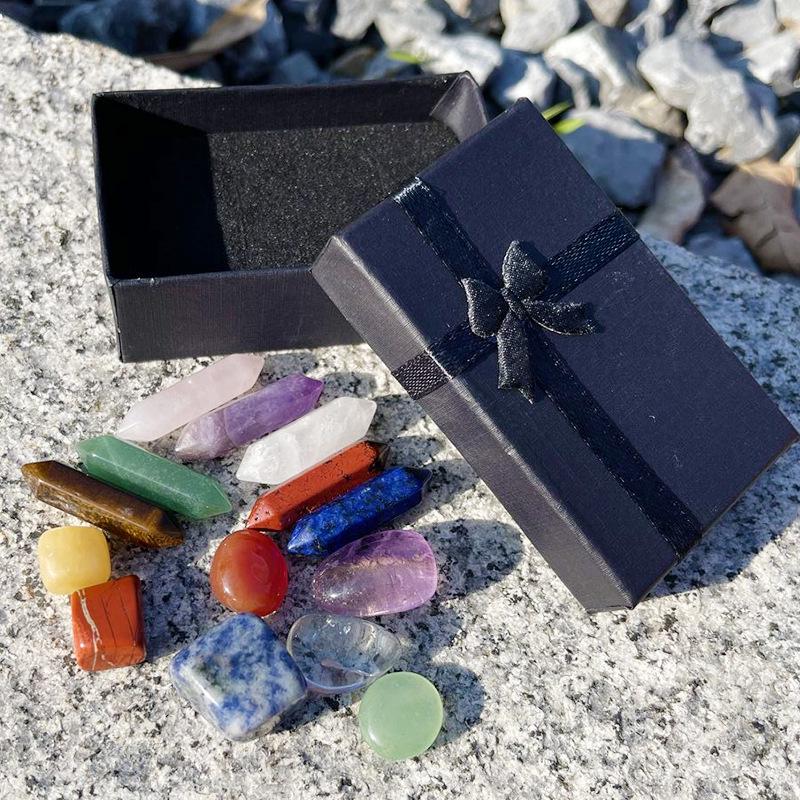 Hexagonal Chakra Stone Set: Lapis Lazuli, Tiger's Eye, Amethyst, Rose Quartz