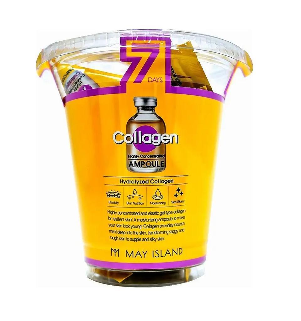 A Set of Intensive Moisturizing Ampoules with Collagen 7 Days Highly Concentrated Collagen Ampoule May Island 3х12