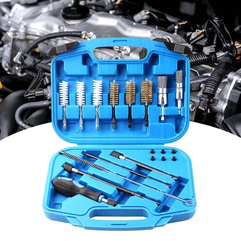 

Car Fuel Injector Cleaner Set Multifunction Wire Brush Adapter Oil Nozzle Clean Set for Universal Vehicle Truck Injector Seats