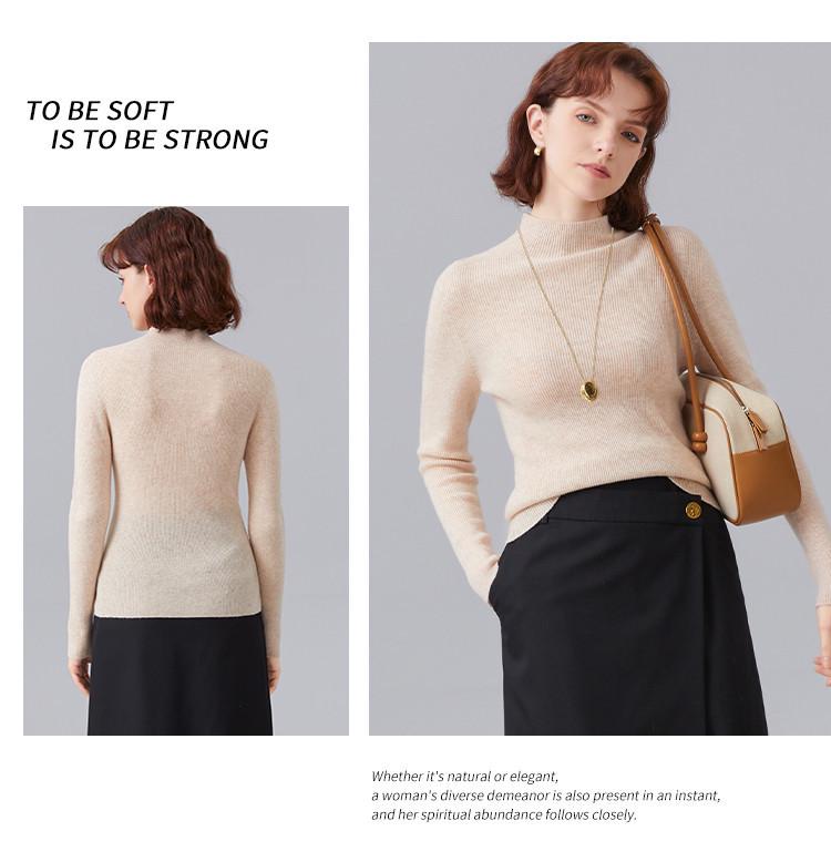 Women's Fine Wool Seamless Knit Shirt, Semi-High Neck Base Layer, Winter Inner Wear