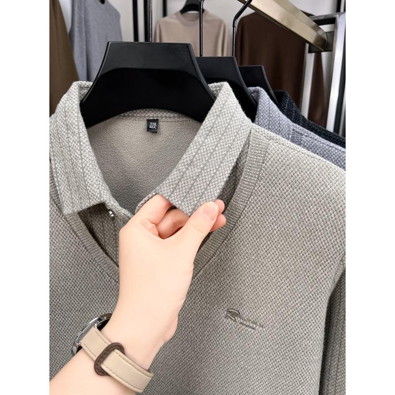 Completo invernale da uomo per le feste, due pezzi, caldo, con velluto interno e colletto a camicia