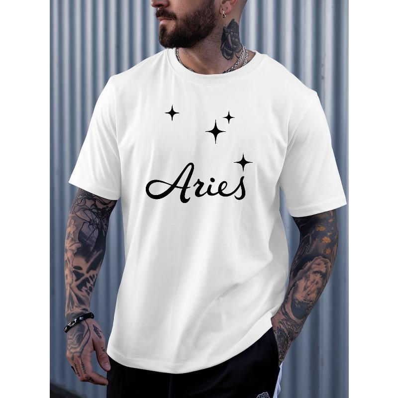 European Size Aries Men's Summer Short-sleeved T-shirts, Fashionable and Trendy Printed Men's Bottoming Shirts, Spring and Summer Round Neck Tops