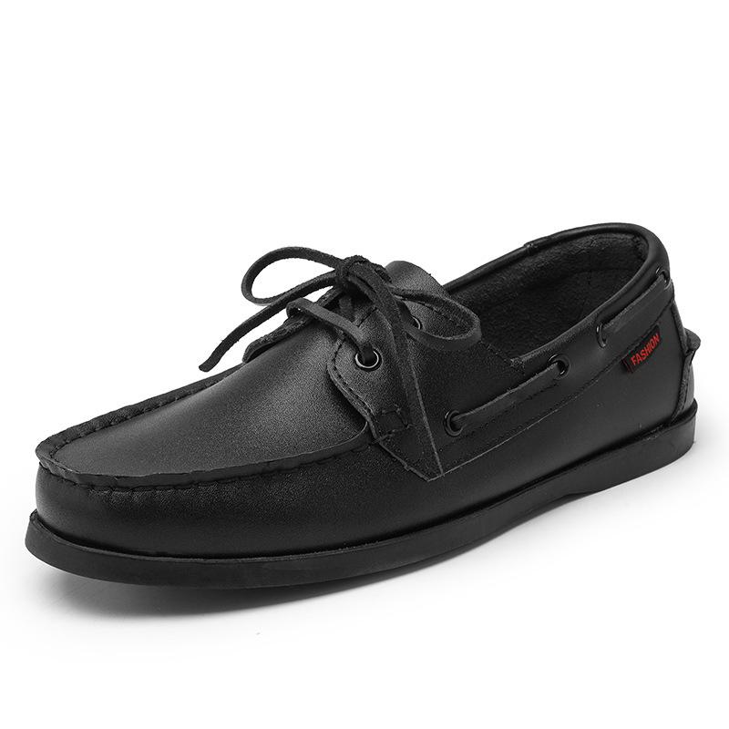 Men s Non-Slip Leather Sailboat Loafers - Casual Soft Sole Driving Shoes 40 чёрный