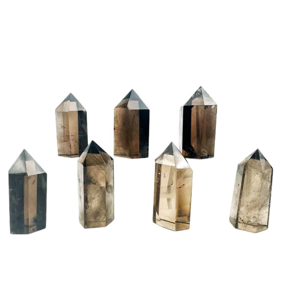 Smoky Quartz Six-Sided Crystal Column Ornament: Polished Natural Stone Prism.