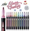 Radiating Lines Markers Dual-Tip Metallic Outline Pens Fluorescent Marker with Colorful Borders Paint Smooth Tip Highlighters for Cards Crafts & Notes