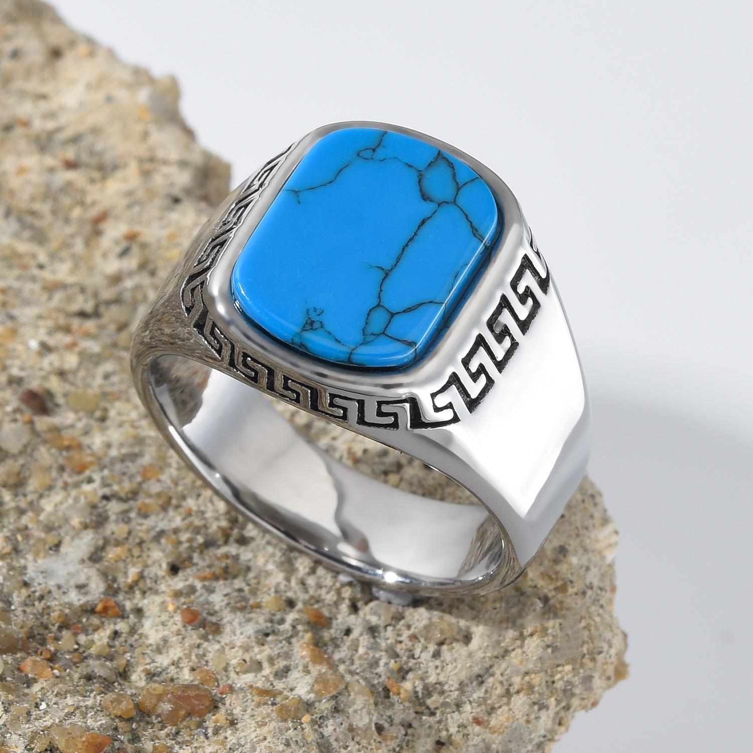 

R3509 Чоловічі Високоякісні Кільця з Нержавіючої Сталі 316L з Оніксом Золотисті Класичні Трендові Ювелірні Вироби 13 бірюзовий