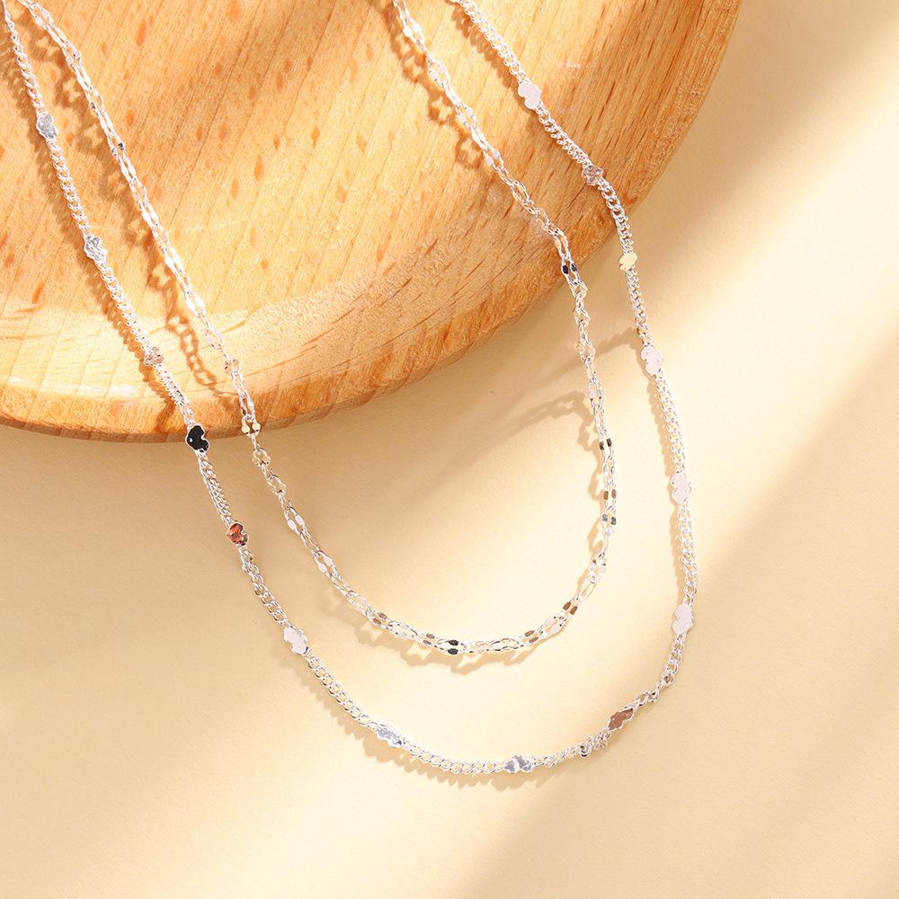 Shining Double-Layer Love Necklace With Ol Temperament Heart-Shaped Sparkling Lip Chain Collarbone Chain