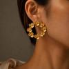 Stainless Steel Floral Wreath Earrings Waterproof Women Earrings Trendy Flower Circle Studs  Gift