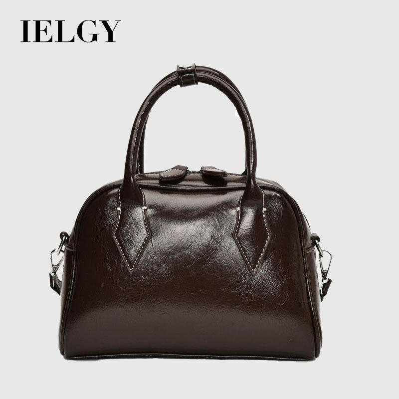 IELGY Handbag Niche Oil Wax Leather Boston Female Bag Fashion Commuter Bag