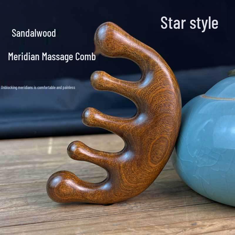 

Sandalwood Large Round Five-Tooth Massage Comb for Scalp and Gua Sha