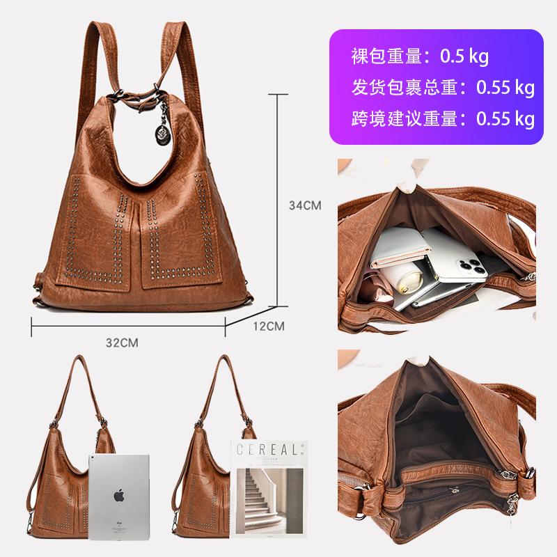 Women's bag large capacity simple shoulder handbag retro trend deformable women's backpack