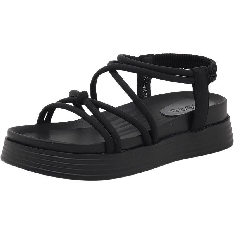 Roman sandals women 2025 new summer fairy wind wear heightened foot cover seaside beach shoes women thick soles non-slip