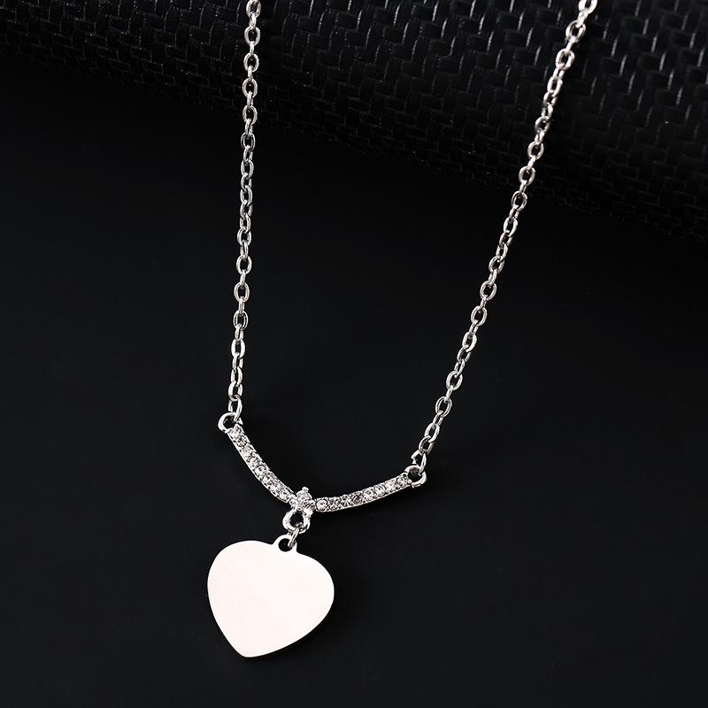 Stainless Steel V-Shaped Necklace with Multi-Diamond Heart Accents Featuring UV Color Printing