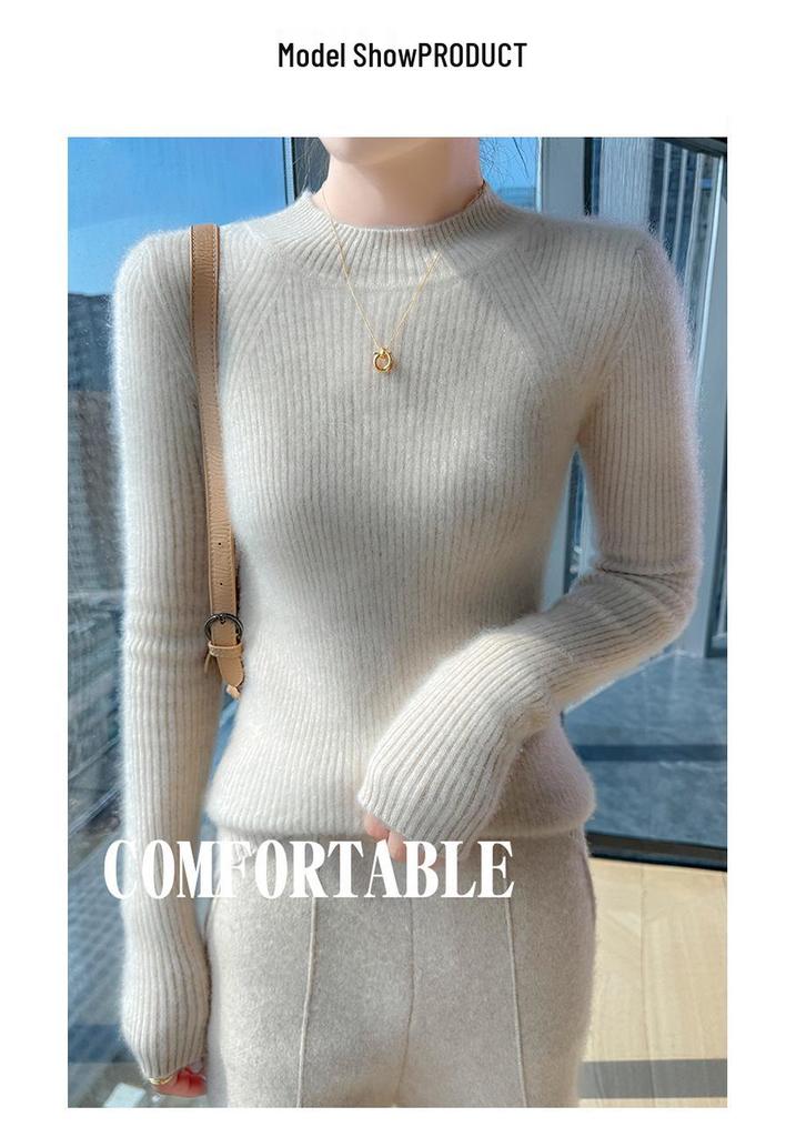 Women’s Versatile High-Neck Wool Sweater - 100% Pure Wool, Ideal Base Layer for Autumn/Winter 2026