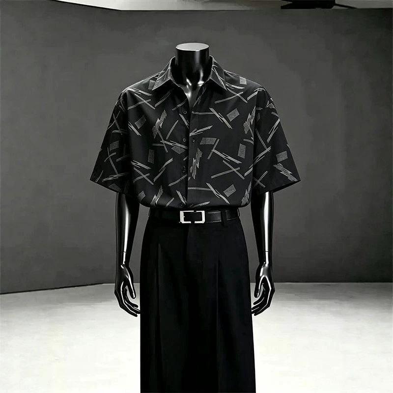Summer new printed short-sleeved shirt men's ice silk thin breathable top