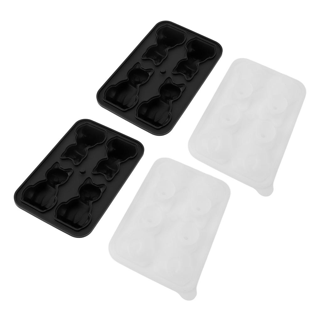 2Pcs 3D Cat Shape Silicone Tray 4 Reusable Cute Animal Shape Silicone Ice Mould for Whiskey Cocktails Ice Cream