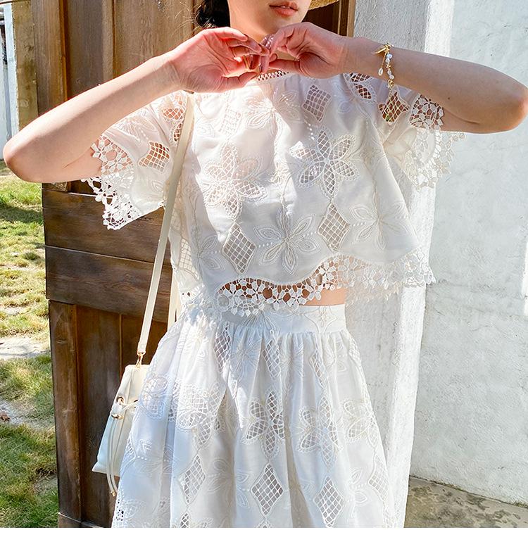 Women's Summer Embroidered Xiang Style Skirt Suit - French Socialite Collection