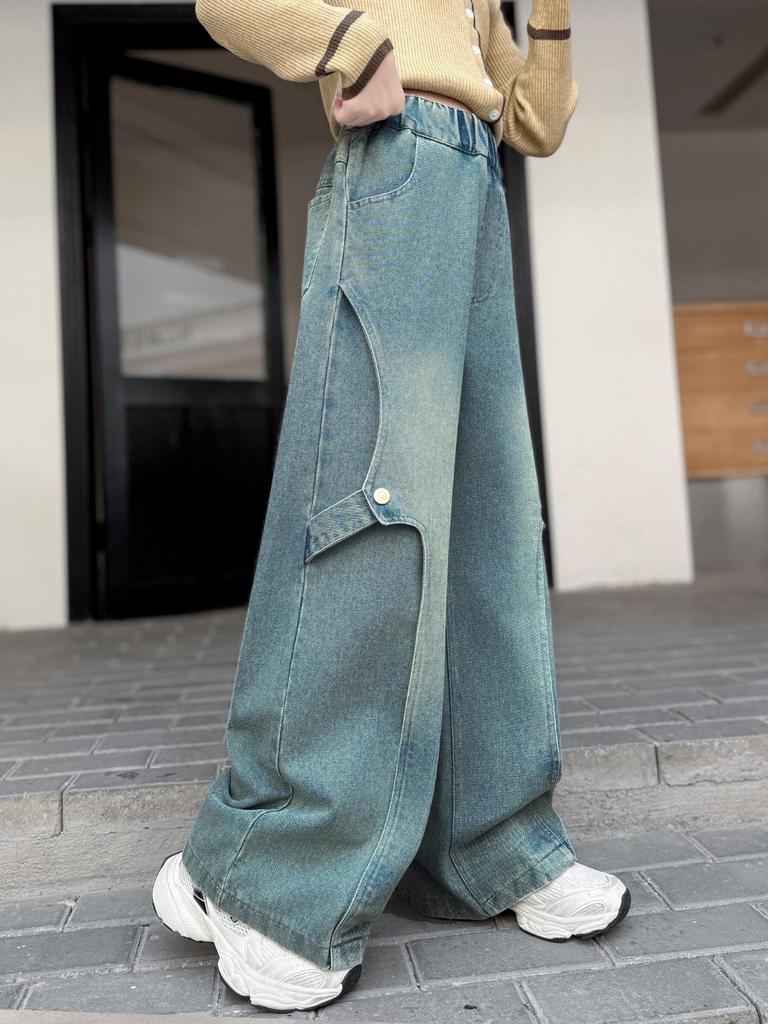 Herbst 2025 Mädchen Koreanischer Stil Webbing Jeans