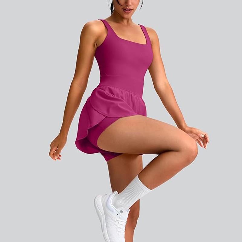 

European American Yoga Sports Tennis Dress Quick-drying Sweat-absorbing One-piece Sleeveless Skirt Suit S рожевий червоний колір