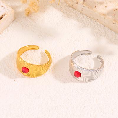 Titanium Steel Open Ring for Women, Natural Stone Inlay, Fashionable Scratch-resistant Finger Ring