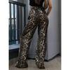 Women Leopard Print High Waist Wide Leg Loose Casual Floor Length Long Pants