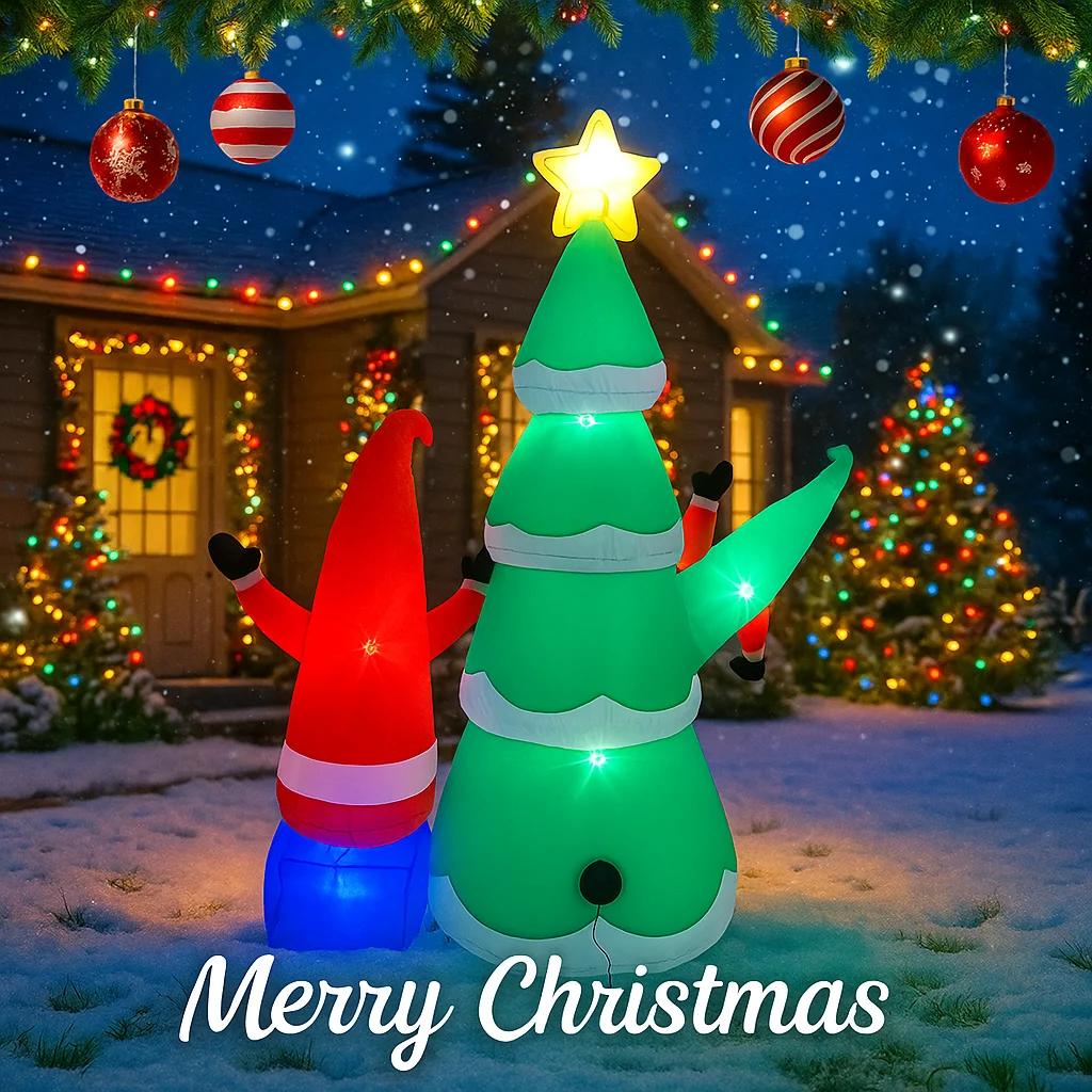 5.91FT Christmas Inflatable Toys With LED Lit Christmas Tree Santa Set Supplies Home Ornaments Festive Gift Xmas Yard Decoration