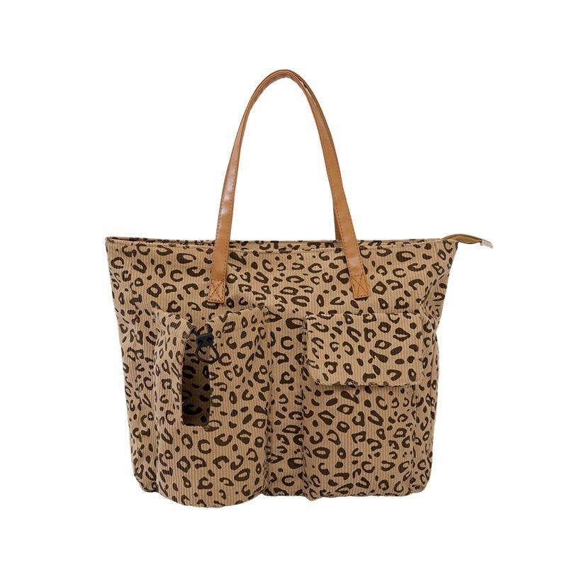 

Corduroy Women s Shoulder Bag Large Capacity Outdoor Commuting Tote Bag Casual Leopard Print Handbag Shopping Bag Portable Shoulder Bag Commuter Bag