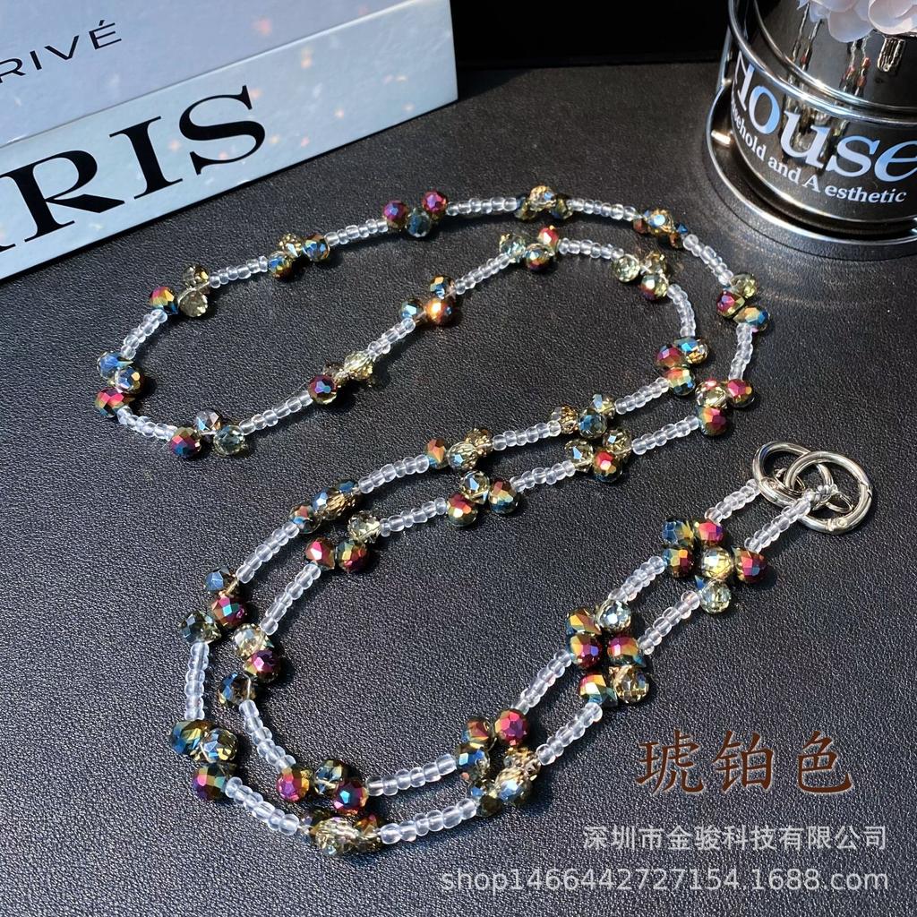 Phone Chain Crossbody Crystal Beads Long Chain Can Be Carried on Back Simple Shoulder Handmade Chain Ins Water Drop Beads Bag Hanging