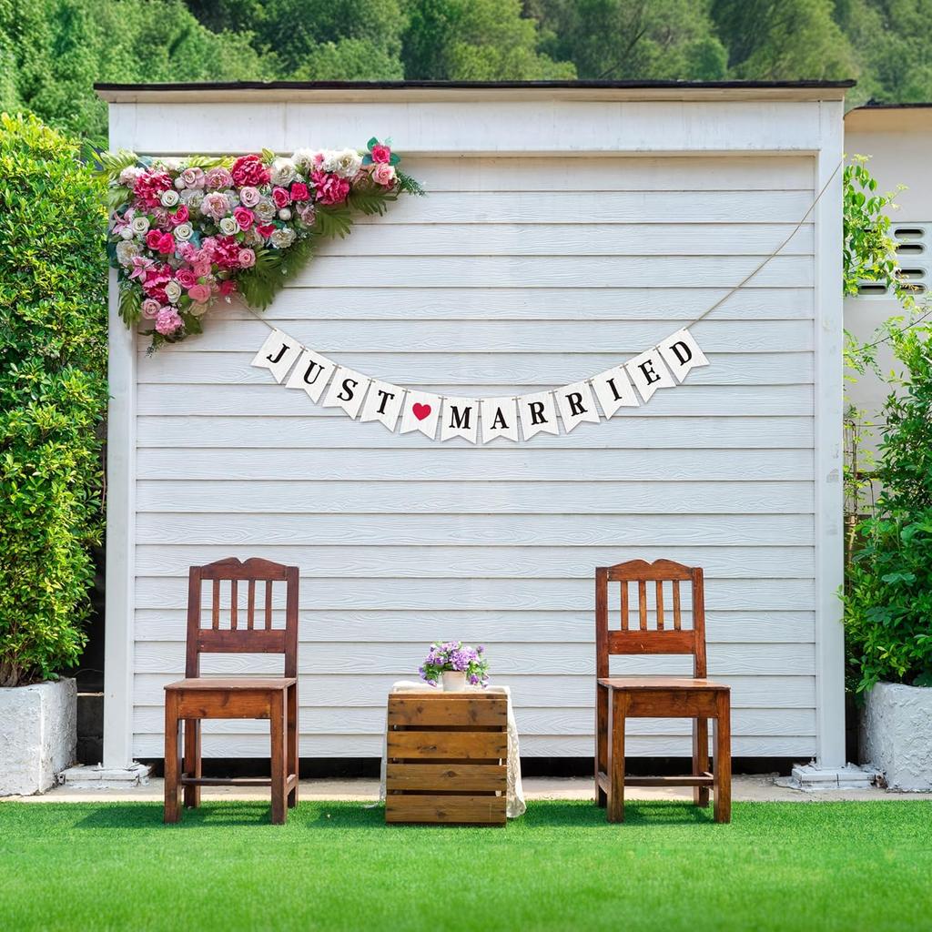 Just Married Banner Rustic White Wooden Wedding Banner Decoration