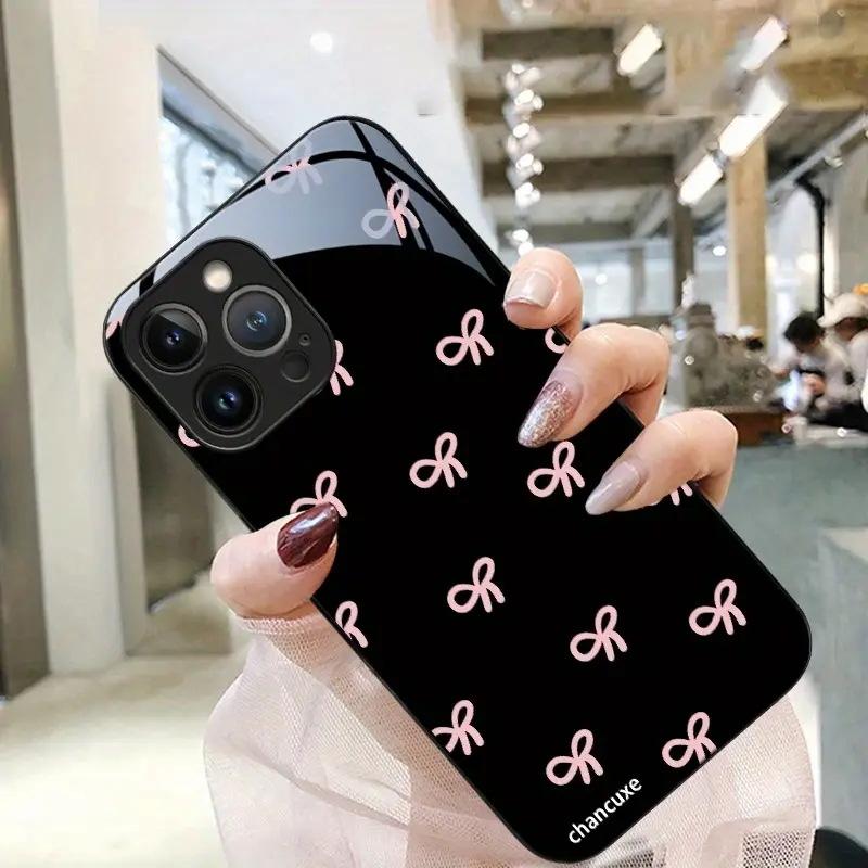 TEMU Hot-selling Pink Simple Bow Apple 13promax Mobile Phone Case iPhone AIR Glass Case