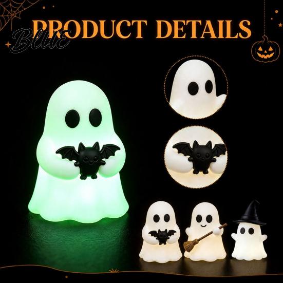 Halloween Party Accents Luminous Mini Ghost Figurines Glow in The Dark Cute PVC Statues Miniature Statue for Micro Landscape Tiered Tray Table