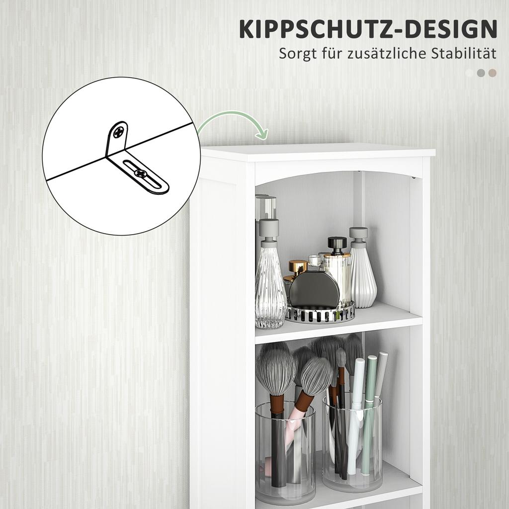 Badezimmerschrank mit 3 Regalen, 1 Schublade, stabil, MDF, weiß