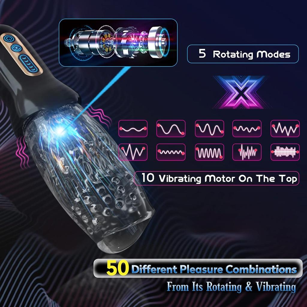 Automatic Blowjob Sex Machine Male Masturbator Rotating Vibrating Hands Free Sex Toy Stroker Penis Vibrator, Masturbators for Pleasure Realistic
