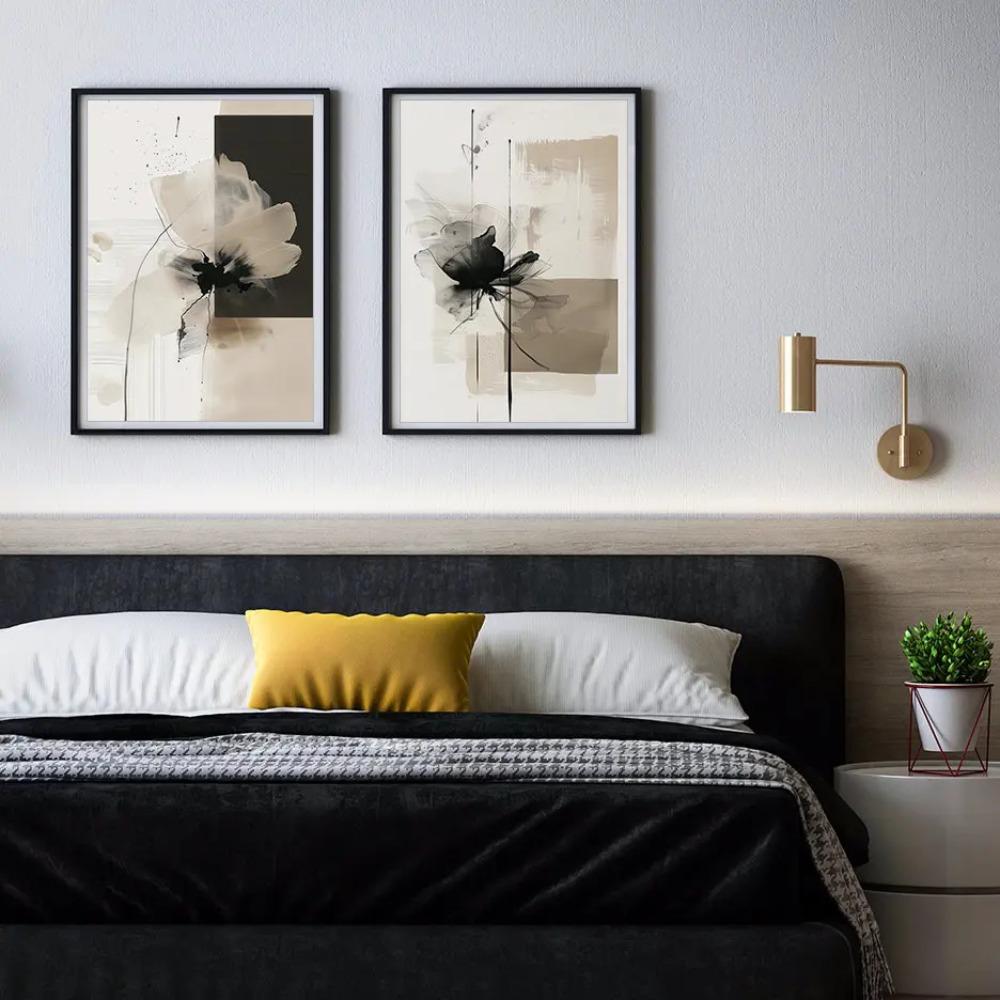 Abstract Vintage Minimalist Flower Poster Beige Black Botanical Canvas Painting Print Wall Art Decorative For Living Room Decor