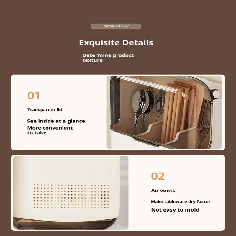 Wall Mounted Kitchen Cutlery Holder Breathable Dust-Proof Utensil Drainer No Punching With Lid Chopstick Storage Box