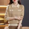 Navava Women Color Pattern Point Collar Long Sleeve Knit Top Nk3534