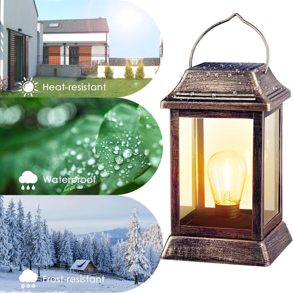 Outdoor Solar Lantern Lights Waterproof 2-Pack for Garden Patio