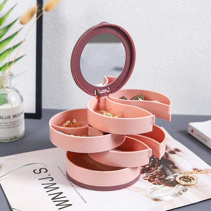 Multifunctional Rotating Jewelry Storage Box, 4 Layer Storage with Mirror Storage Box, Earrings Necklace Jewelry Dust-proof Box