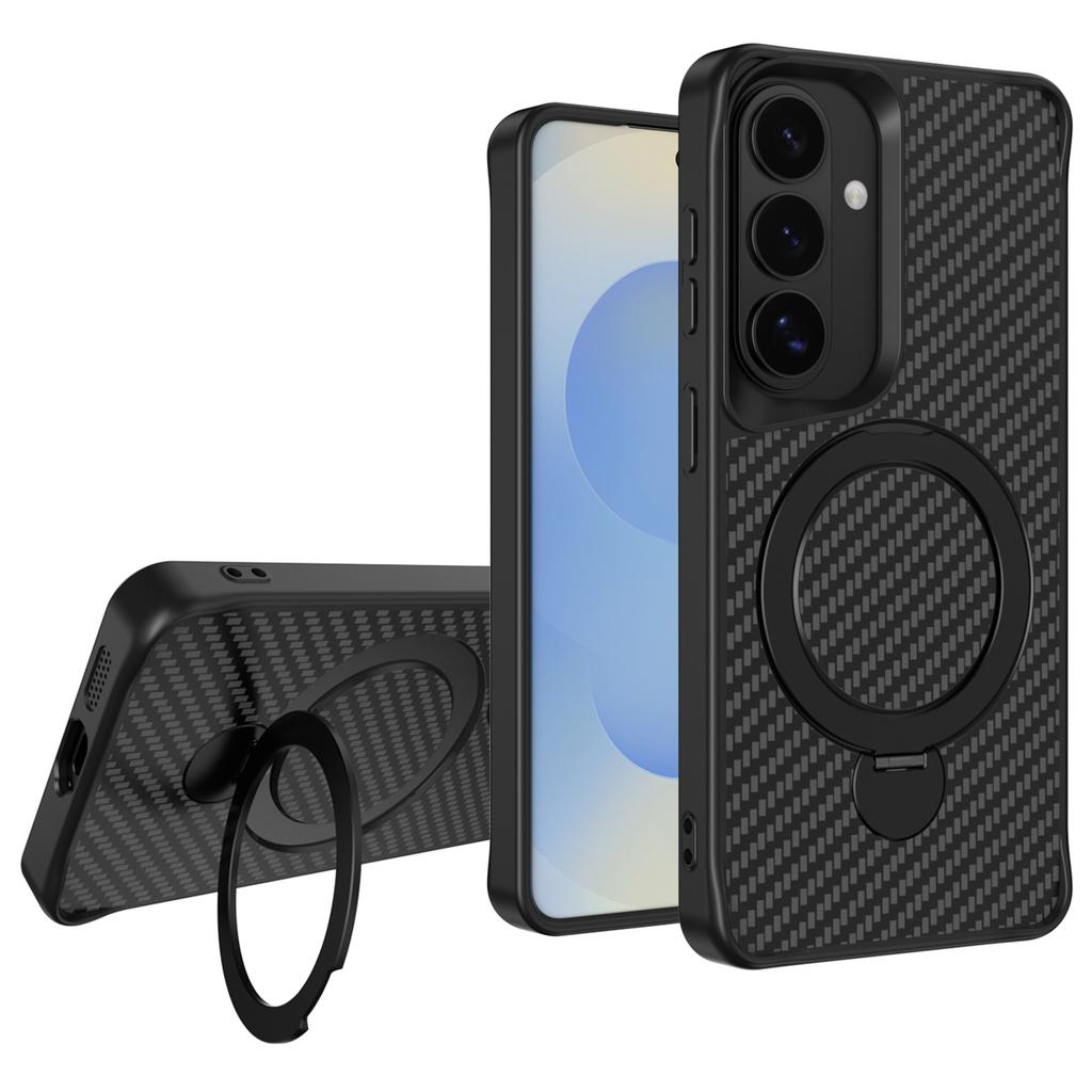 For Samsung Galaxy S26+ Phone Case with Magnetic Kickstand TPU + PC Carbon Fiber Back Cover