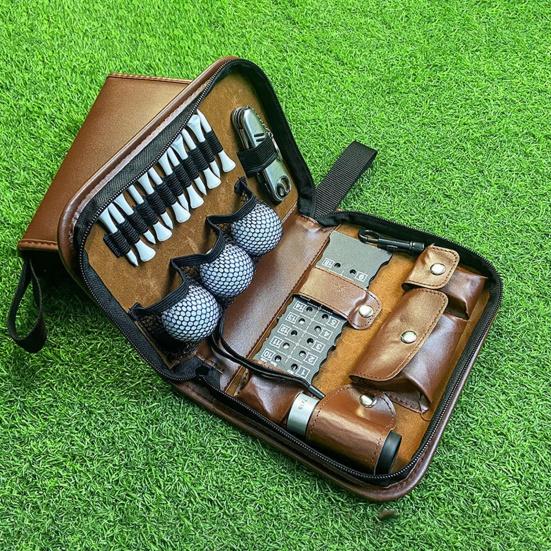 Golf Accessories Bag Faux Leather Storage Case for Golf Balls Tees Divot Tool Rangefinder Scorer Gift for Men Women Golfers