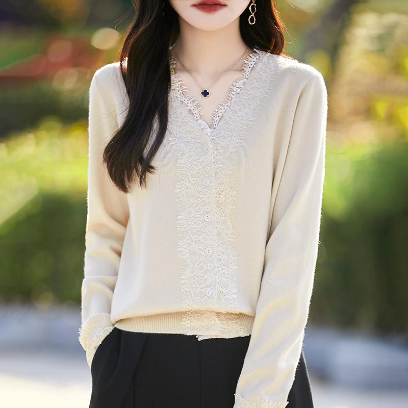 Women's Wool Sweater Qinghe Cashmere 50% Silk 50% Wool Autumn and Winter Wool Cardigan Soft and Warm