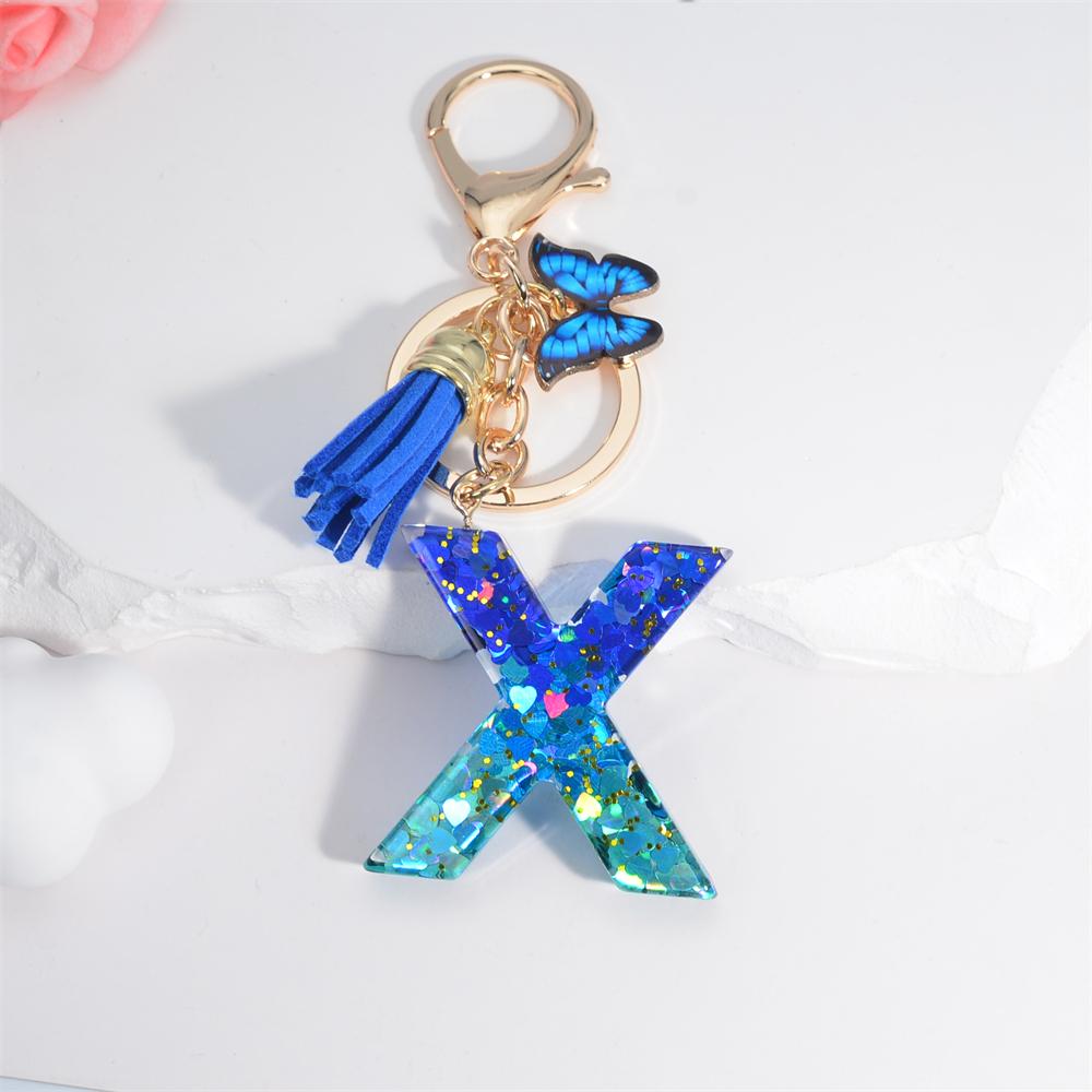 26 English Alphabet Letter Tassels Keychain Crystal Acrylic Butterfly Pendent Key Chain Women Gift Fashion Jewelry Accessories