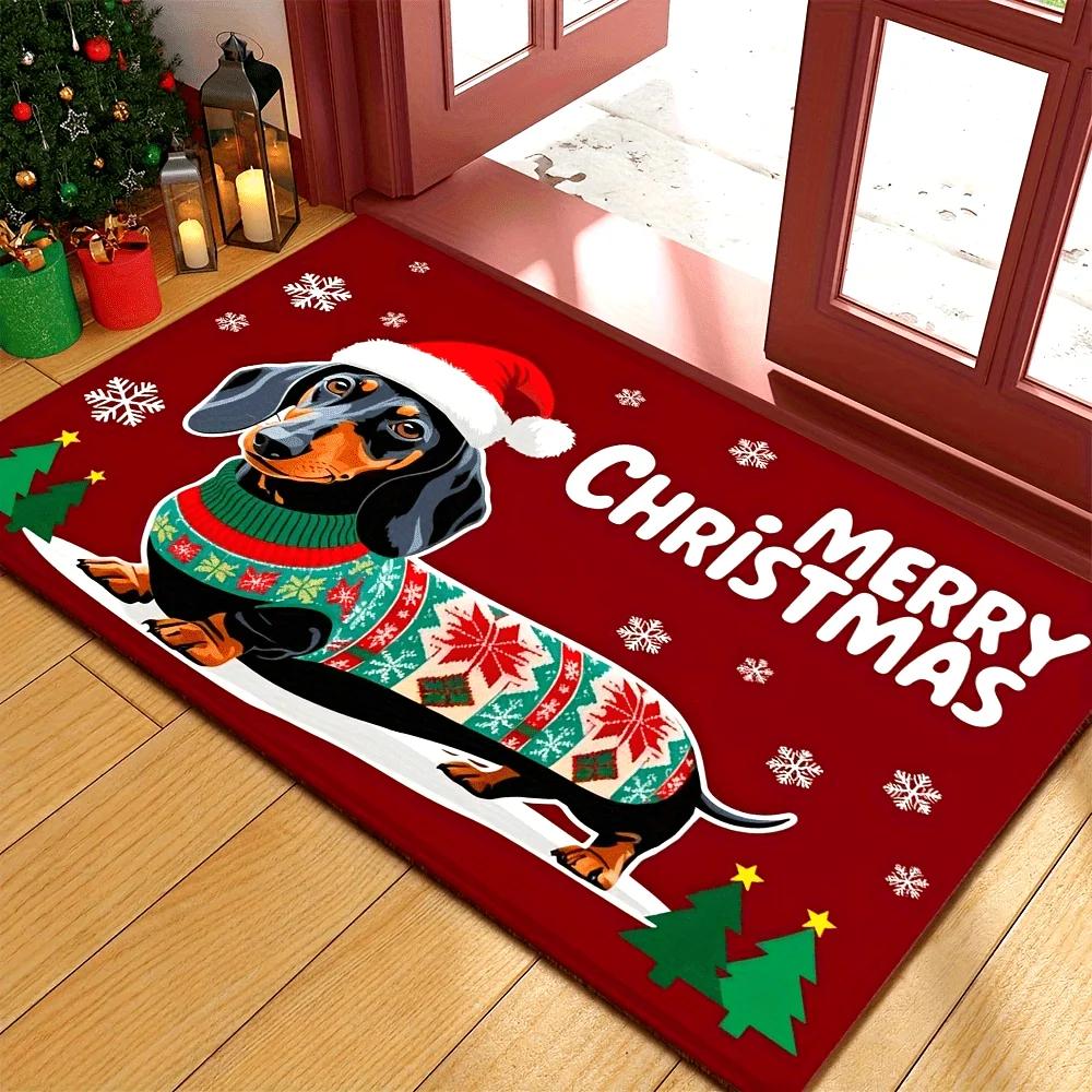 VIKAMA Holiday Dachshund Dog Christmas Welcome Mat Non Skid Entrance Mat for Living Room Bedroom Dining Room Kitchen Home Decor