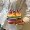 New Underarm Straw Bag Versatile Chain Summer Beach Bag Ethnic Style Contrasting Color Rainbow Shoulder Messenger Bag