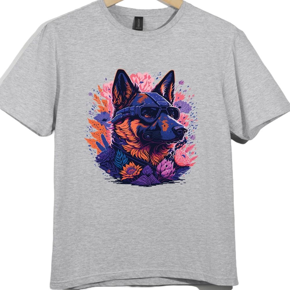 GerUnisex Shepherd Graphic T Shirt Dog with Goggles Colorful Art Design Tee