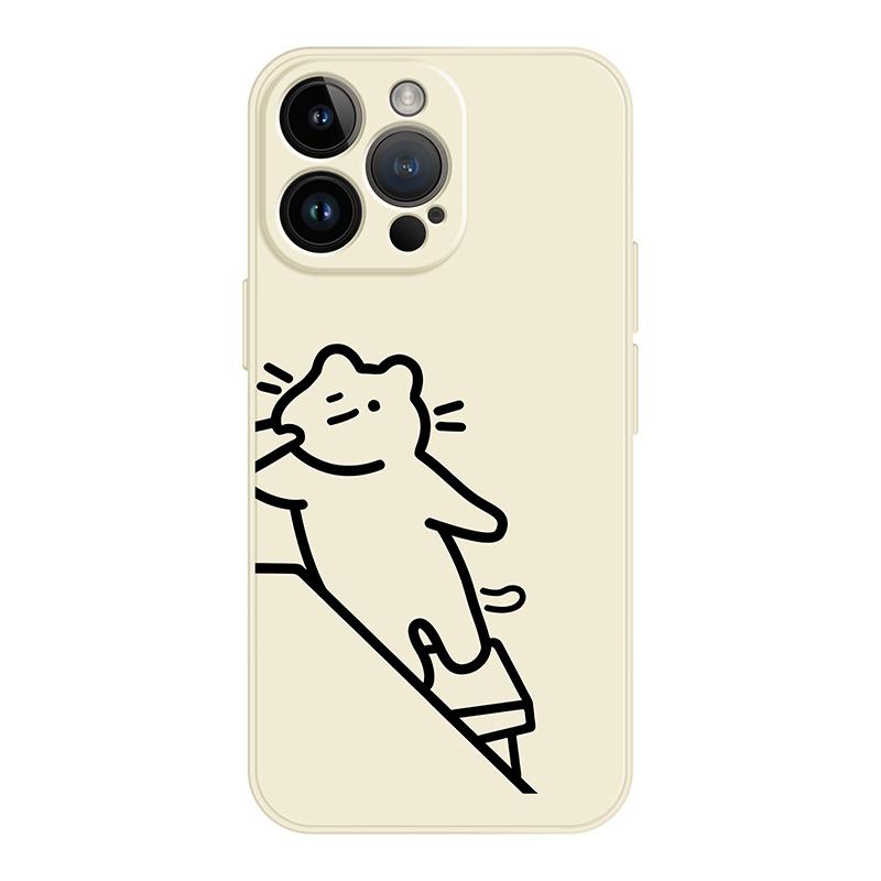 Funny Line Cat Couple Paired Phone Case For iPhone 15 14 12 11 13 16 Pro XS Max Mini XR Xs Plus SE Lovers Cover Shell
