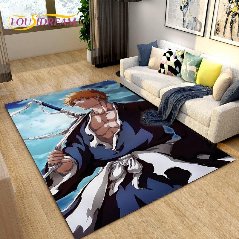 Bleach Japan Anime Cartoon Area Tapete Grande, Tapete de Carpete para Sala de Estar Quarto Sofá Capacho Decoração, Tapete de Piso Antiderrapante para Brincar de Criança