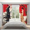2 Panels Japanese Samurai & Geisha Cherry Blossom Semi-Blackout Curtains - Modern Woven Polyester, Rod Pocket, Thermal Insulated