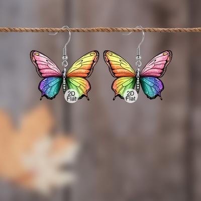 2D Flaches Buntes Schmetterlingsmuster Acrylmaterial Hängeohrringe Leichtgewichtige Bunte Ohrringe für Frauen Schmuckgeschenke